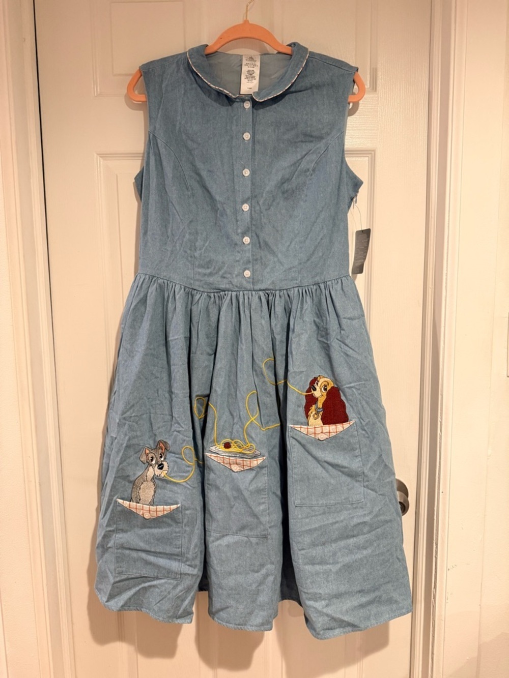 Disney Denim Blue Sleeveless Dress with Lady & the Tramp Embroidery